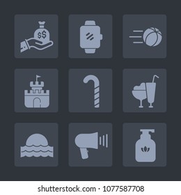Premium set of fill icons. Such as device, ball, white, loudspeaker, gadget, sand, smart, hygiene, soap, wireless, football, display, megaphone, cream, soccer, toy, wealth, cash, sport, sunset, sack