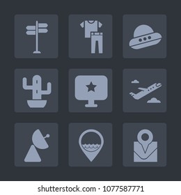 Premium set of fill icons. Such as vehicle, signal, space, computer, work, arrow, shirt, textile, nature, summer, dress, street, direction, departure, technology, job, science, spaceship, fashion, ufo