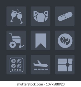 Premium set of fill icons. Such as medicine, coffee, baby, capsule, alcohol, disabled, diaper, present, airport, wineglass, health, travel, infant, vitamin, nappy, hygiene, glass, winery, beverage