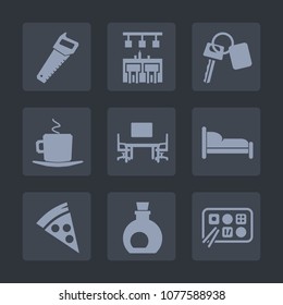 Premium set of fill icons. Such as cappuccino, cafe, food, saw, table, mug, pizza, mediterranean, tool, furniture, graphic, chinese, home, lock, bed, vehicle, construction, work, drink, olive, healthy