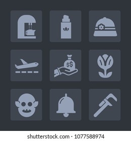 Premium set of fill icons. Such as spring, bottle, bean, industrial, space, travel, alarm, cafe, sack, money, ufo, airport, spray, ring, espresso, finance, cosmetic, bag, alien, fiction, perfume, bell