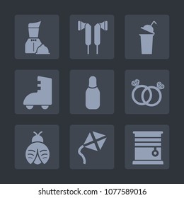 Premium set of fill icons. Such as leisure, diamond, kite, coffee, roller, white, stereo, sport, plate, curtain, music, drink, bug, skate, waiter, wedding, ring, sign, sound, ball, dinner, engagement