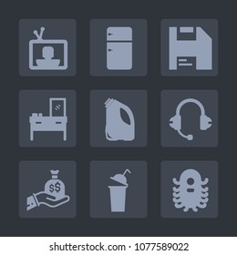 Premium set of fill icons. Such as sign, technology, household, drink, sound, microphone, beverage, cup, entertainment, diskette, tv, media, modern, alien, space, interior, wood, kitchen, money, can