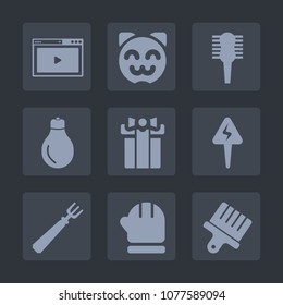 Premium set of fill icons. Such as idea, dinner, brush, web, bulb, scarf, power, drawing, asian, animal, energy, kitty, online, sign, spoon, box, warm, media, young, beauty, cat, happy, season, gift