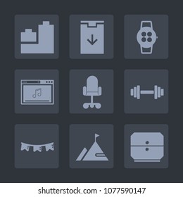 Premium set of fill icons. Such as toy, touch, child, bear, screen, drawer, duck, happy, online, smart, download, website, watch, time, background, technology, play, internet, fitness, car, equipment