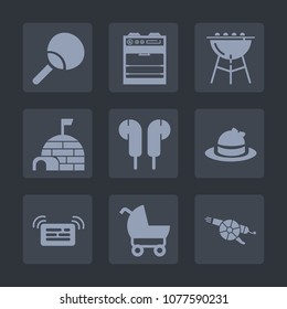 Premium set of fill icons. Such as stove, leisure, message, play, audio, baby, ping, clothing, meat, weapon, electric, grilled, gun, music, style, ball, hot, hat, notification, grill, cooking, snow