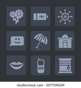 Premium set of fill icons. Such as white, home, umbrella, stationary, battery, interior, flower, wheel, electricity, parasol, power, protection, estate, room, window, phone, nature, chat, girl, energy