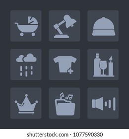 Premium Set Of Fill Icons. Such As Home, Child, Speaker, Toddler, Drop, Hat, Royal, Pram, Light, Day, Furniture, Shirt, Autumn, Crown, Alcohol, Clothes, Baby, Wet, King, Glass, Table, Mother, Fashion