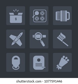 Premium set of fill icons. Such as accordion, oven, pack, craft, beautiful, bouquet, sign, appliance, shipping, location, care, carton, identity, cardboard, cooking, instrument, heat, gas, container