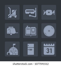 Premium set of fill icons. Such as shipping, pin, igloo, mask, transport, freezer, time, library, kitchen, ice, packaging, cd, literature, house, refrigerator, dvd, lollipop, education, receiving, day