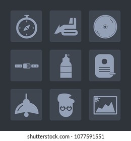 Premium set of fill icons. Such as disk, electricity, compass, north, bulldozer, identity, spray, travel, hipster, sound, graphic, buckle, equipment, machine, construction, vehicle, east, hydraulic