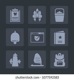 Premium Set Of Fill Icons. Such As Water, Dentistry, Website, Backpack, Space, Health, Shuttle, Container, Ship, Bell, Sea, Security, Patient, Ocean, Medicine, Check, Internet, Wind, Clinic, Galaxy