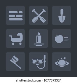 Premium set of fill icons. Such as canoe, boat, baby, equipment, chart, paddle, business, water, tool, light, bowling, shovel, carriage, health, ball, mask, care, sport, layout, template, clean, sea