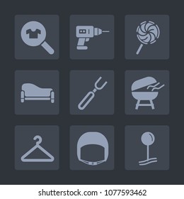 Premium set of fill icons. Such as helmet, worker, knife, female, room, grill, sofa, power, repair, interior, equipment, lifestyle, store, drill, searching, machine, woman, pin, hand, shopping, dinner