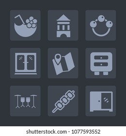 Premium set of fill icons. Such as party, glass, tropical, cocktail, location, cabinet, kid, technology, summer, network, home, food, drum, drink, childhood, infant, alcohol, tower, wood, shake, pin