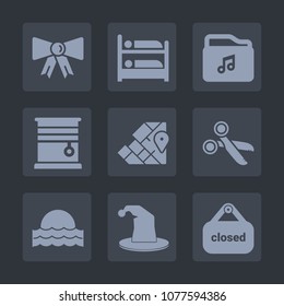 Premium set of fill icons. Such as file, cut, sun, banner, light, suit, travel, room, atlas, interior, decoration, curtain, business, sunset, hat, geography, web, internet, bed, store, map, elegance