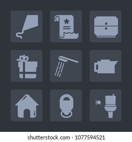 Premium set of fill icons. Such as cafe, wc, contract, building, kid, paper, file, drink, fun, leisure, box, childhood, shower, estate, office, espresso, house, package, sign, cabinet, location, kite