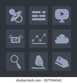 Premium set of fill icons. Such as pacifier, message, template, sport, tag, child, table, layout, glass, video, wind, text, bar, chart, zoom, ocean, button, business, surf, graph, cloud, diagram, blue