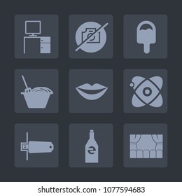 Premium set of fill icons. Such as dinner, work, ice, bottle, girl, theater, desk, astronomy, space, bowl, flash, beauty, card, cream, computer, female, restaurant, cone, memory, noodle, food, picture