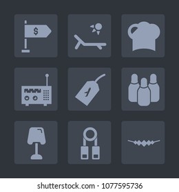 Premium set of fill icons. Such as bank, chef, hat, music, interior, travel, summer, web, kitchen, cuisine, finance, person, restaurant, accessory, sunny, flight, jewelry, ball, cone, money, beach