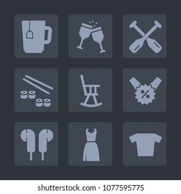 Premium set of fill icons. Such as alcohol, sea, office, clothes, oar, percent, japanese, dress, paddle, river, music, boat, price, fish, sale, furniture, wineglass, glass, female, roll, food, seafood