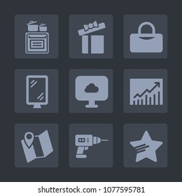 Premium set of fill icons. Such as sport, banner, pin, kitchen, modern, oven, bag, ribbon, graph, cooking, travel, location, map, business, work, star, drill, box, present, concept, stove, domestic