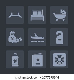 Premium Set Of Fill Icons. Such As Fan, Hotel, Care, Privacy, Airport, Rollup, Pram, Favour, Candy, Brush, Banner, Toddler, Night, Motel, Pillow, Background, Mother, Food, Sweet, Sign, Clean, Bed, Up