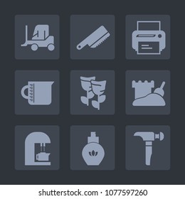 Premium set of fill icons. Such as technology, beauty, business, liquid, glass, delivery, table, truck, restaurant, knife, floral, container, fashion, coffee, spring, transparent, machine, tower, saw