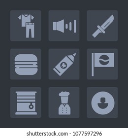 Premium set of fill icons. Such as home, button, sound, chief, hygiene, dress, table, shirt, speaker, textile, dinner, fork, fashion, meal, business, clothes, clean, cutlery, human, japanese, window
