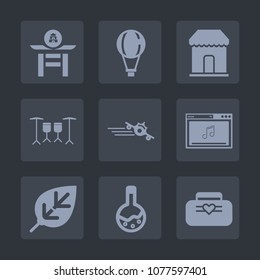 Premium set of fill icons. Such as tool, taiko, drum, parachuting, leather, equipment, parachute, skydiving, bag, sale, style, shop, extreme, online, medicine, store, flight, airplane, travel, fashion