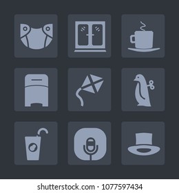 Premium set of fill icons. Such as espresso, kite, cabinet, penguin, interior, hygiene, sound, animal, coffee, room, fruit, cappuccino, modern, drink, child, bedroom, fresh, care, leisure, nappy, cup