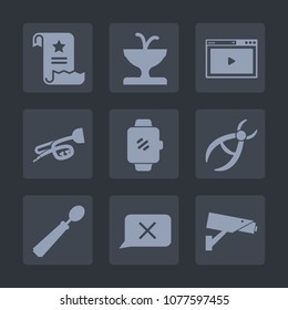 Premium set of fill icons. Such as dentist, web, file, trumpet, sign, clinic, spoon, sculpture, drill, music, dentistry, video, smart, kitchen, sound, camera, medical, website, paper, water, dinner