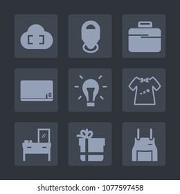 Premium set of fill icons. Such as idea, cook, clothes, uniform, location, home, box, travel, web, kid, package, briefcase, cabinet, bag, chef, blackboard, pin, technology, blank, gift, case, bow, map
