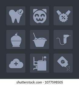 Premium set of fill icons. Such as dental, internet, add, cloud, sale, kitten, work, table, business, desk, tooth, price, cake, happy, girl, pie, young, chinese, sweet, pet, percent, dessert, white