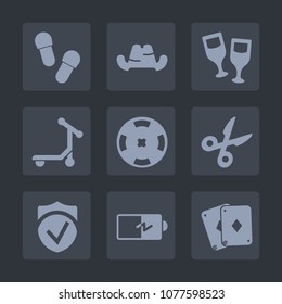 Premium set of fill icons. Such as ride, casino, fashion, tool, money, speed, hat, white, drink, wine, full, check, baseball, wineglass, security, game, cut, poker, electricity, play, energy, cap, red
