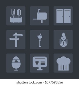Premium set of fill icons. Such as correspondence, chief, lunch, easter, spoon, interior, cart, doorway, banner, fork, message, sale, meal, wine, delivery, mailbox, corn, direction, send, dinner, post