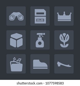 Premium set of fill icons. Such as crown, file, pesticide, computer, equipment, queen, music, petal, footwear, chemical, save, sprayer, format, nature, document, tool, spring, cube, farm, floral, king
