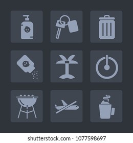 Premium set of fill icons. Such as palm, joy, meat, hot, key, grill, lock, bin, child, can, bottle, childhood, health, white, transportation, travel, power, tropical, garbage, beautiful, soap, kid