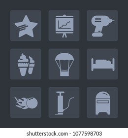 Premium set of fill icons. Such as sign, letter, double, food, work, graphic, space, pump, furniture, post, success, cone, graph, star, vanilla, annual, dessert, comet, transportation, drill, tool