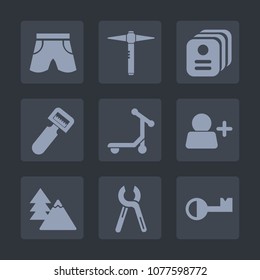 Premium set of fill icons. Such as peel, sign, environment, sport, key, peeler, card, tree, shorts, work, forest, identity, cooking, fashion, clothing, utensil, transport, vegetable, identification