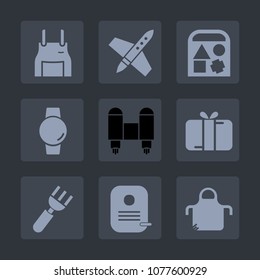 Premium set of fill icons. Such as identity, toy, duck, cooking, spaceship, knife, protective, smart, uniform, rocket, present, ball, gift, wear, apron, play, dinner, craft, box, science, spoon, watch