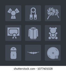 Premium set of fill icons. Such as salt, fluffy, bear, cd, dessert, toy, candy, award, sweet, lolly, teddy, cute, disc, certificate, colorful, food, jewelry, school, person, water, seasoning, disk