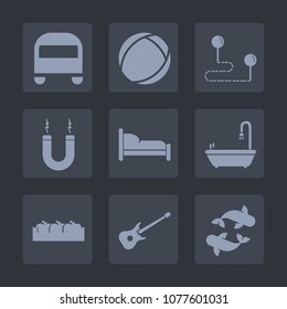 Premium set of fill icons. Such as science, map, furniture, magnet, sign, location, bedroom, apple, room, fruit, travel, bathroom, toilet, energy, passenger, transportation, object, magnetic, ball
