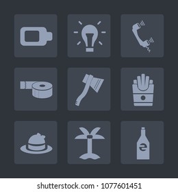 Premium set of fill icons. Such as drink, clothing, communication, tropical, electricity, axe, office, electric, summer, innovation, charger, snack, headwear, beverage, web, hat, battery, light, tool