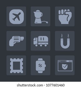Premium set of fill icons. Such as web, energy, aircraft, cup, security, magnetic, check, firearm, delivery, gadget, website, people, human, sign, hot, travel, smart, border, picture, concept, air