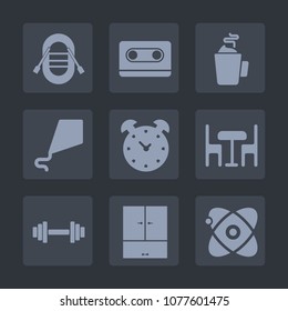 Premium set of fill icons. Such as sound, coffee, equipment, astronomy, sign, audio, yacht, alarm, hour, ship, tea, cassette, sky, boat, travel, clock, drink, sailboat, vintage, joy, record, cosmos