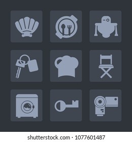 Premium set of fill icons. Such as shell, machine, restaurant, dish, snail, nutrition, cyborg, camera, wash, marine, photo, auto, ocean, table, photography, transportation, nature, photographer, fun