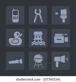 Premium set of fill icons. Such as digital, business, construction, film, camera, work, reparation, duck, service, grill, video, play, renovation, home, tool, restroom, toilet, barbecue, repair, meat