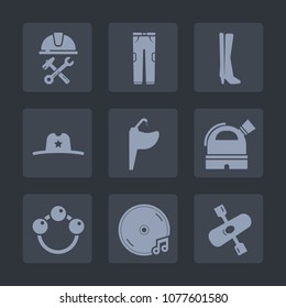 Premium set of fill icons. Such as sound, helmet, jeans, bathroom, observatory, child, builder, toy, music, trousers, wear, tap, footwear, activity, work, kayaking, clothes, pants, water, fashion, hat