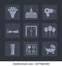 Premium set of fill icons. Such as beautiful, pram, birthday, fashion, kid, dryer, flower, baby, church, child, nature, rose, door, floral, stove, pink, religion, decoration, christian, chapel, modern